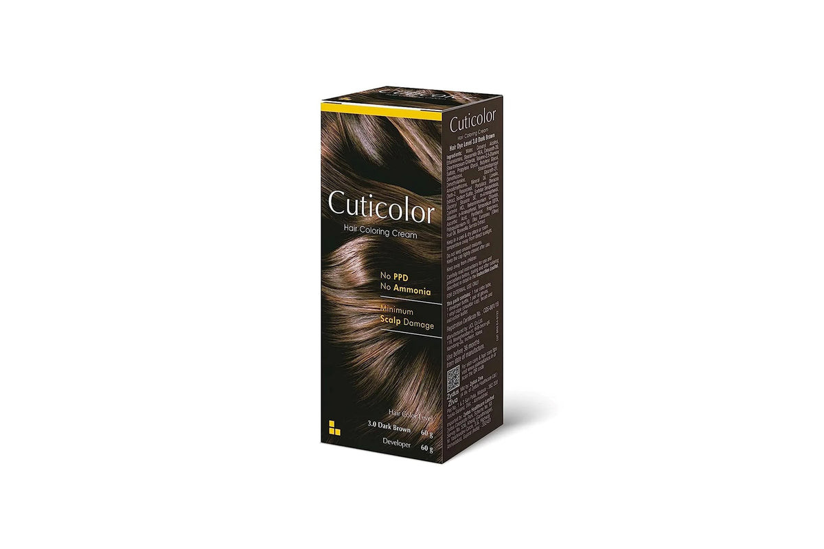Cuticolor Hair Coloring Cream 3.0 Dark Brown, 60gm