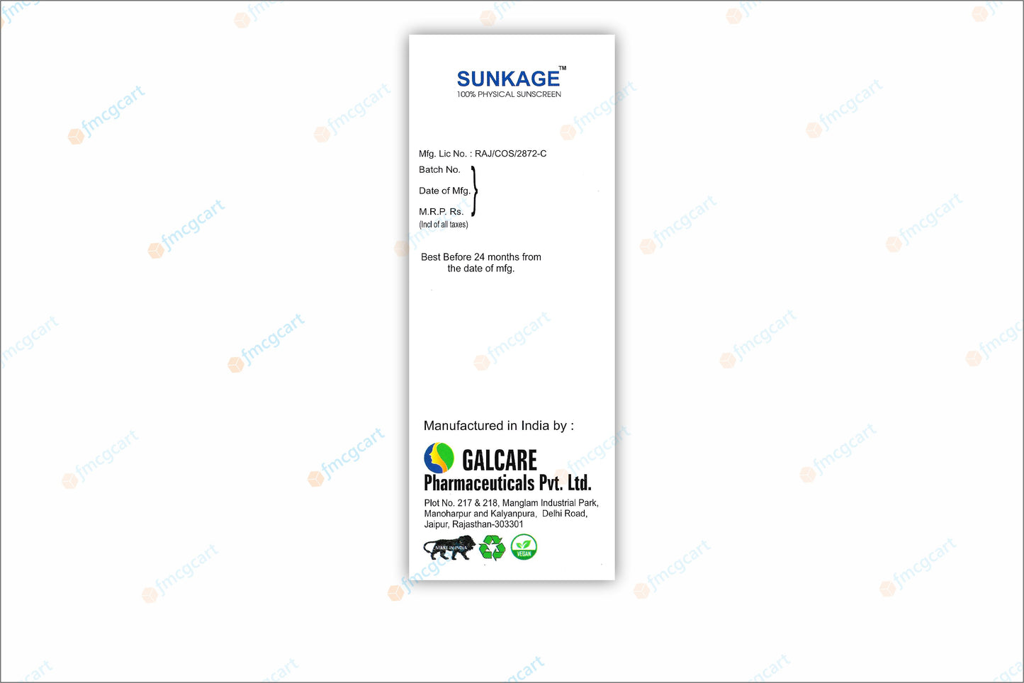 Sunkage Natural Zinc Oxide Shield SPF50+, 50ml