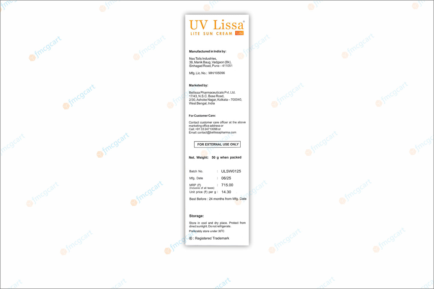 UV Lissa Lite Lightning Sun Cream SPF50+, 50gm