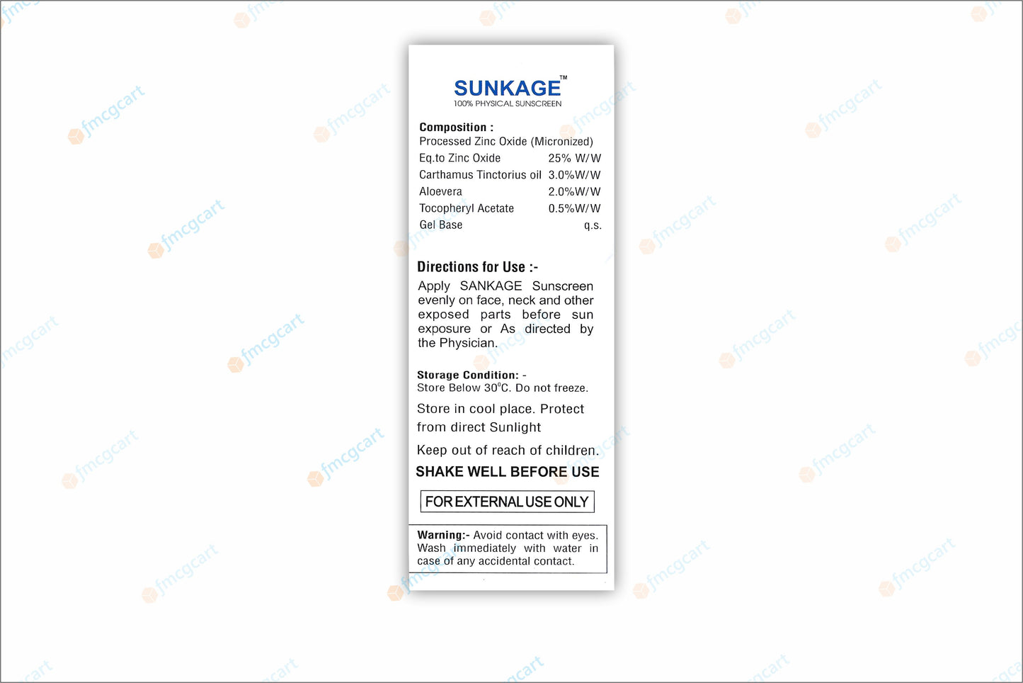 Sunkage Natural Zinc Oxide Shield SPF50+, 50ml