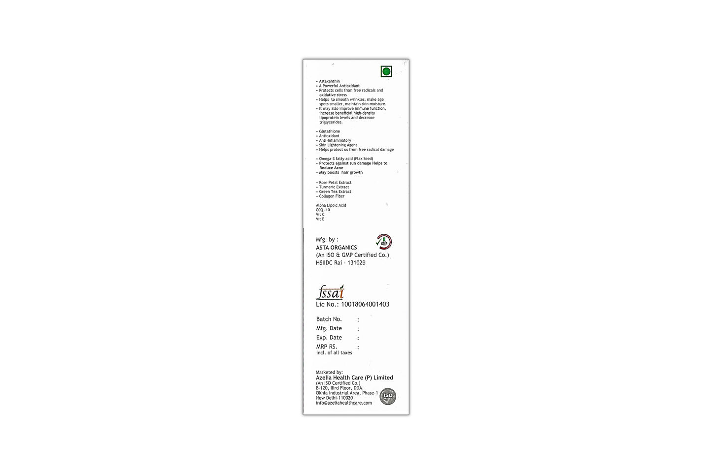 Azicare A Complete Nutrition for Skin Care, 30N