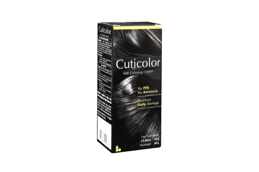 Cuticolor Hair Coloring Cream 2.0 Black, 60gm