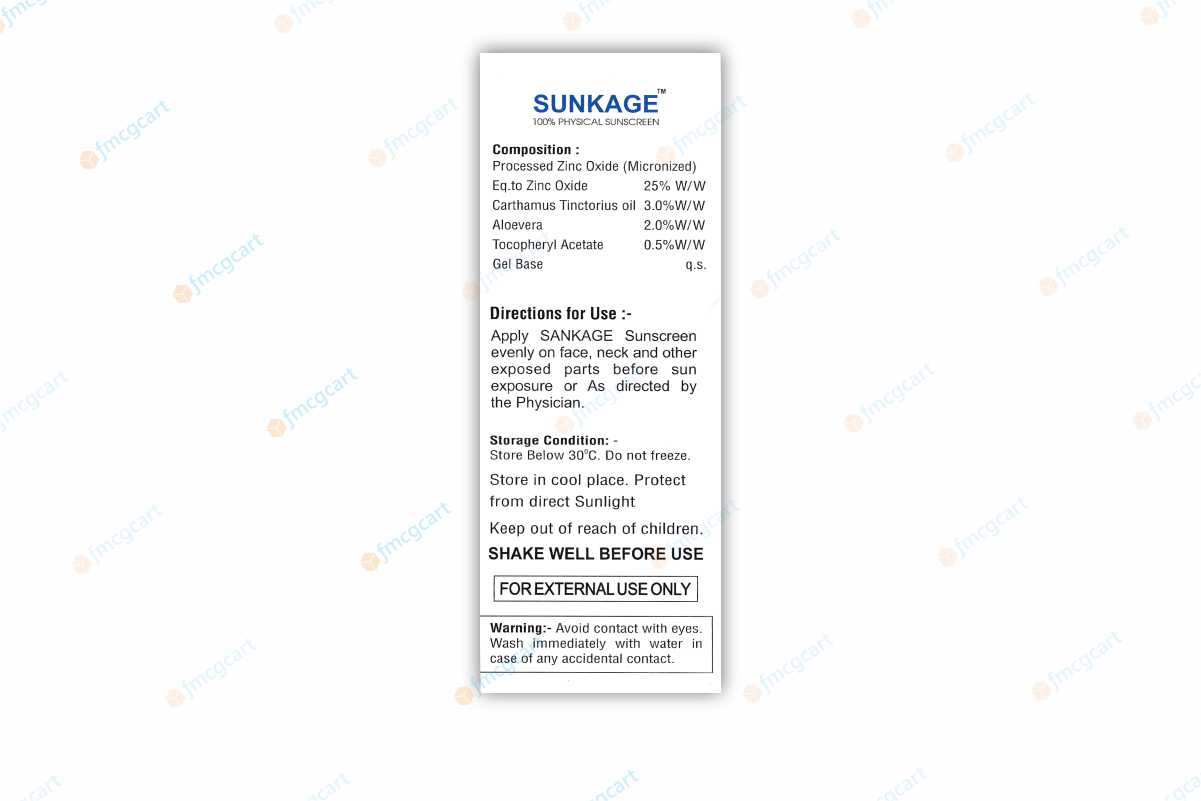 Sunkage Natural Zinc Oxide Shield SPF50+, 50ml