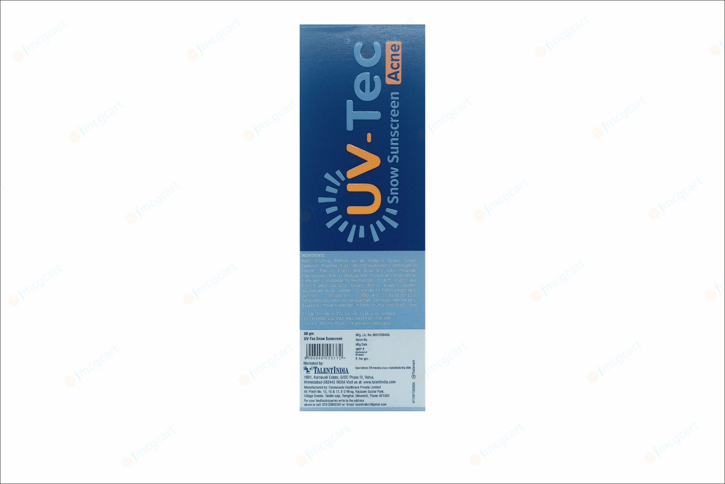 UV-Tec Acne Snow Sunscreen SPF50+, 50gm