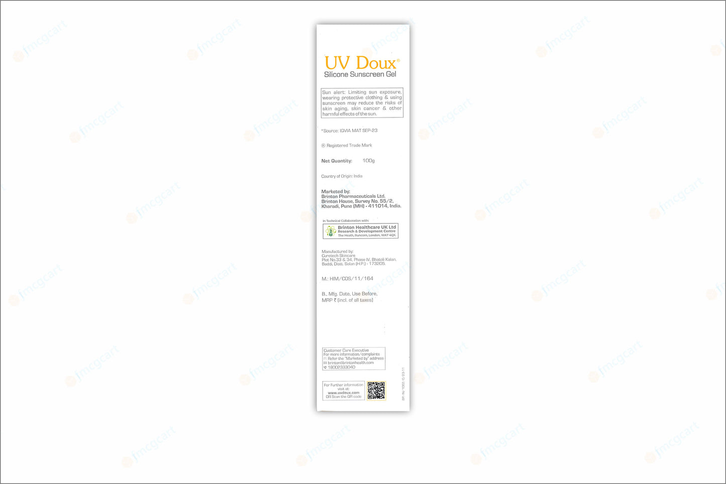 UV Doux Silicon Sunscreen Gel SPF50+, 100gm