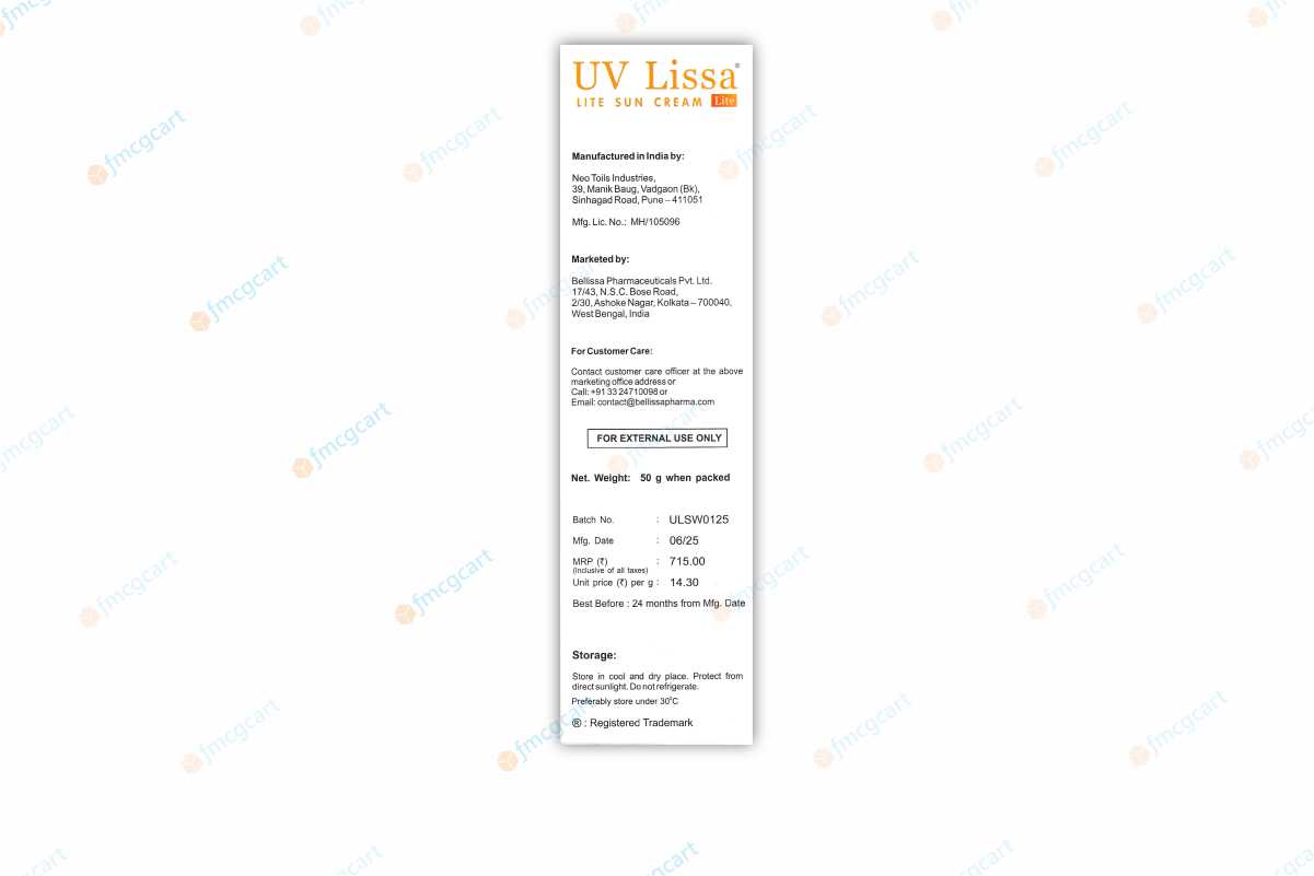 UV Lissa Lite Lightning Sun Cream SPF50+, 50gm